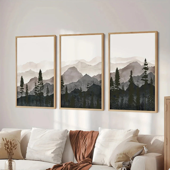Set of 3PCS Shadow Mountain Silhouette Landscape Wall Art Fine Art Canvas Prints Nordic Pictures For Modern Living Room Dining Room Art Decor | Bowlift