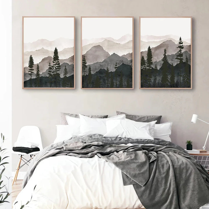 Set of 3PCS Shadow Mountain Silhouette Landscape Wall Art Fine Art Canvas Prints Nordic Pictures For Modern Living Room Dining Room Art Decor | Bowlift