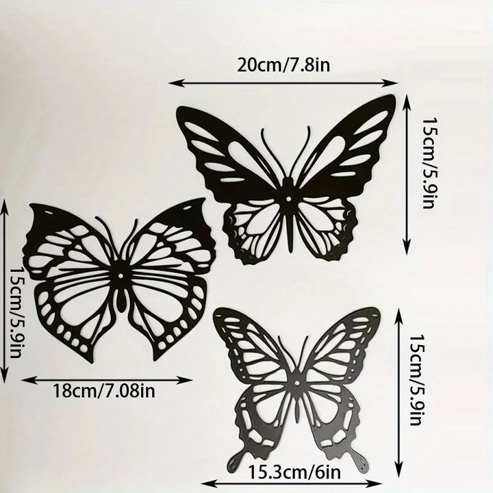 Set of 3Pcs Butterflies Iron Art Wall Art 3D Metal Sculptured Wall Decoration For Living Room Dining Room Creative Nordic Home Decor | Bowlift