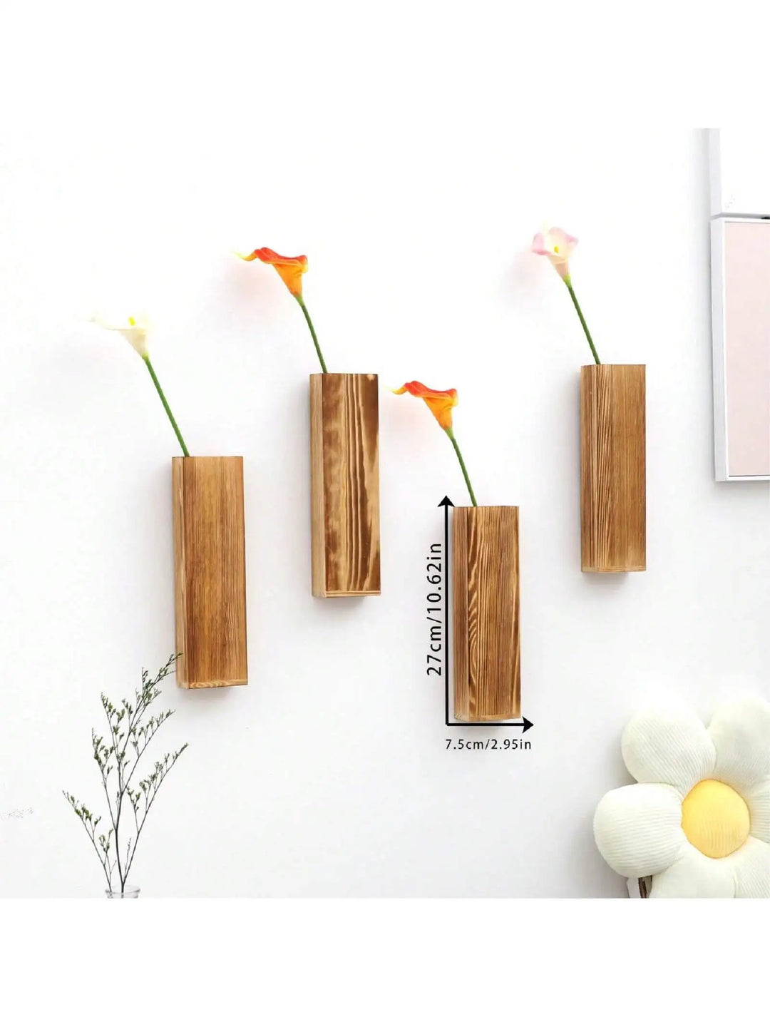 Handcrafted Nordic Wooden Vase Wall Planters - Natural Grain Finish, Minimalist Scandinavian Design, Perfect for Long-Stemmed Flowers and Home Decor, Versatile and Elegant Decorative Pieces | Bowlift