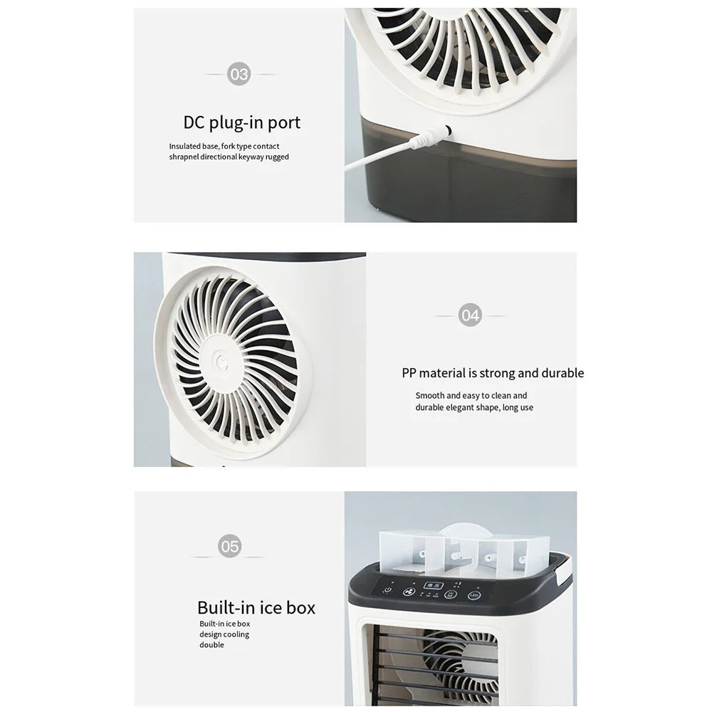 USB Portable Mini Air Conditioner Fan – 3-Speed Desktop Cooling Fan with LED Night Light, Air Cooler for Home, Office, and Camping | Bowlift