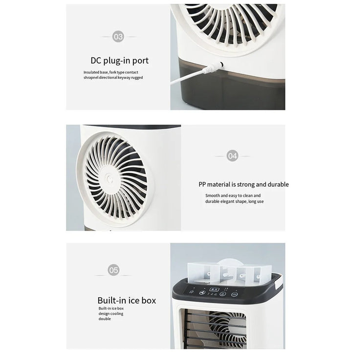 USB Portable Mini Air Conditioner Fan – 3-Speed Desktop Cooling Fan with LED Night Light, Air Cooler for Home, Office, and Camping | Bowlift