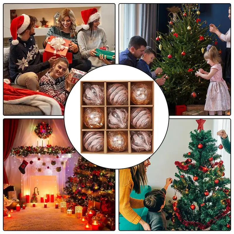 BowLift | GlossParty Christmas Hanging Decorations – Set of 9 Plastic Ornaments with Snowflake and Balloon Design