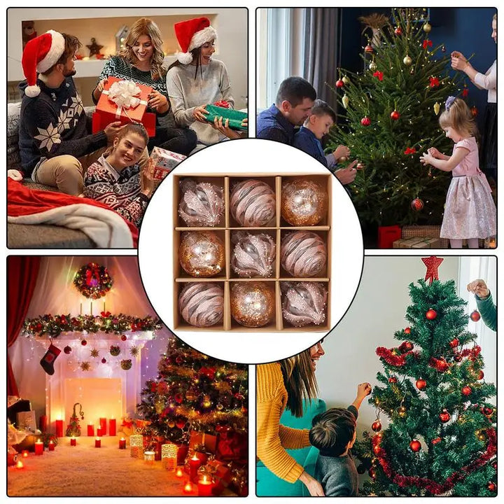BowLift | GlossParty Christmas Hanging Decorations – Set of 9 Plastic Ornaments with Snowflake and Balloon Design