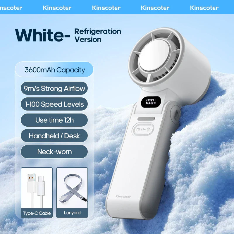 BowLift | CoolityGo Handheld Fan with Ice-Cool Technology | 100 Speed Levels | 3600mAh Battery | Foldable & Ultraleight