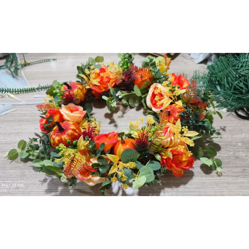 BowLift | Autumna Charm Autumn Door Wreath | Pumpkin & Rattan | 40 cm | Handmade Decoration for Autumn & Thanksgiving
