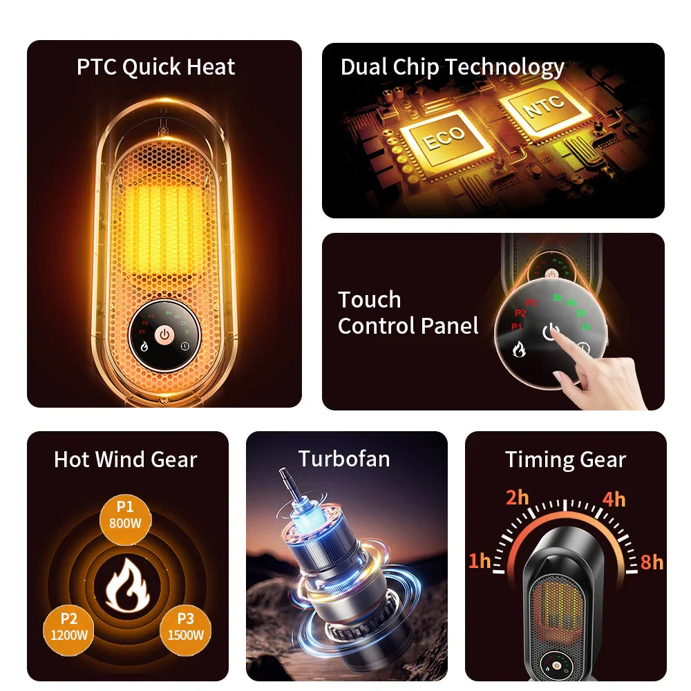 BowLift | 1000W Portable Mini Fan Heater for Desk Bedroom and Office