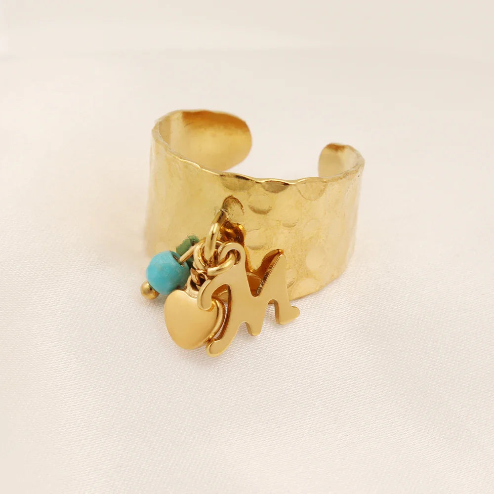 BowLift | Dainty Adjustable Letter Initial & Heart Pendant Ring