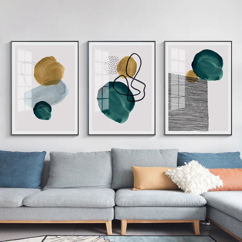 Green Yellow Black Abstract Shape & Line Minimalist Nordic Wall Art Fine Art Canvas Prints Pictures For Living Room Home Office Decor | Bowlift