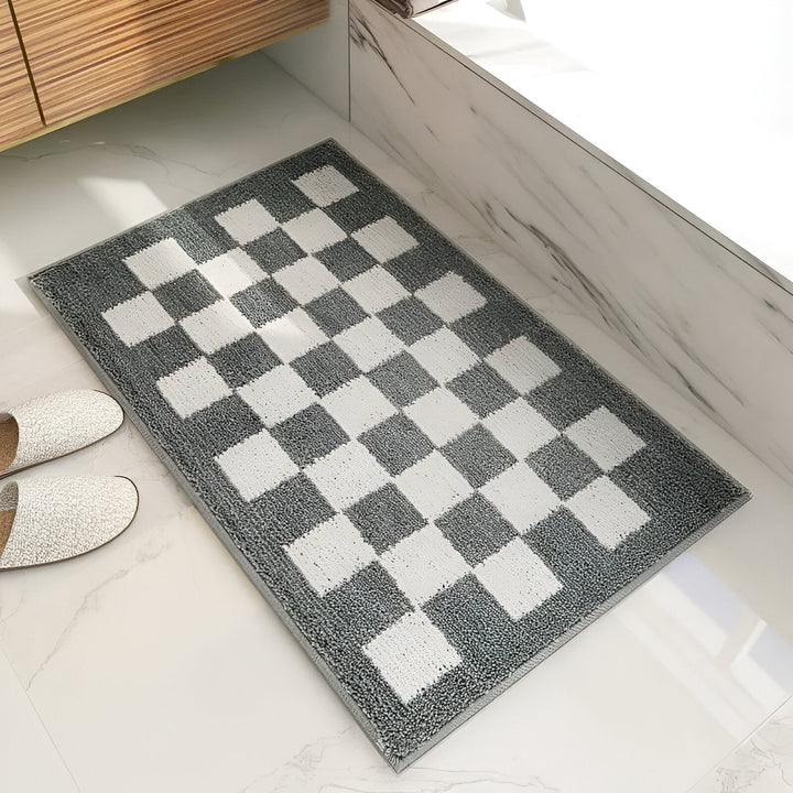 BowLift | Plush Checkered Microfiber Bath Mat Black and White