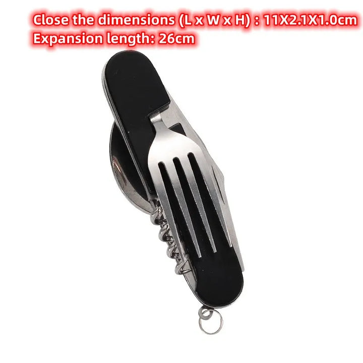 BowLift | 4-in-1 Outdoor Cutlery Set Camplico | Foldable Spoon, Fork, Knife & Bottle Opener | Stainless Steel & Compact | For Camping & Travel