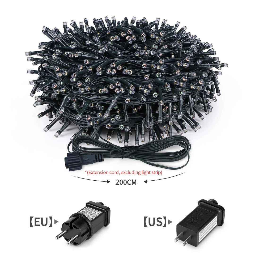 BowLift | LuminaraX | LED string lights outdoor 24V | 8 lighting modes | Waterproof IP65 | 10–100 m | For garden, home & Christmas decoration