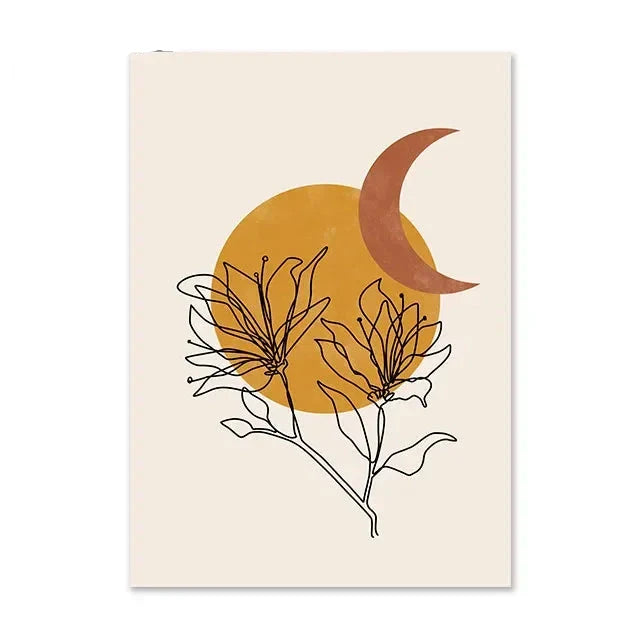 Terracotta Moon Abstract Bohemian Botanical Still Life Wall Art Fine Art Canvas Prints Gallery Wall Pictures For Modern Living Room Dining Room Art Decor | Bowlift