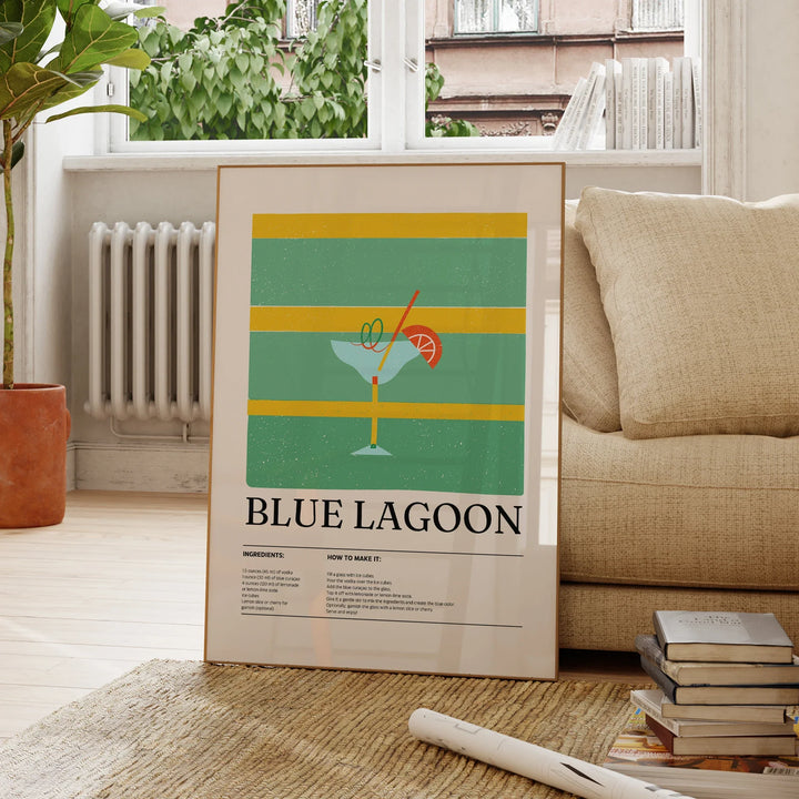 Blue Lagoon Cocktail Wall Art – Modern Minimalist Drink Decor | Bowlift