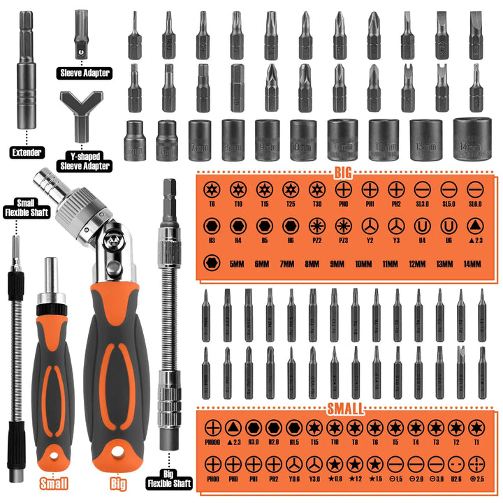 BowLift | 68-in-1 Ratchet Screwdriver Set with Magnetic Bits & Extension Rod – FortiDrive