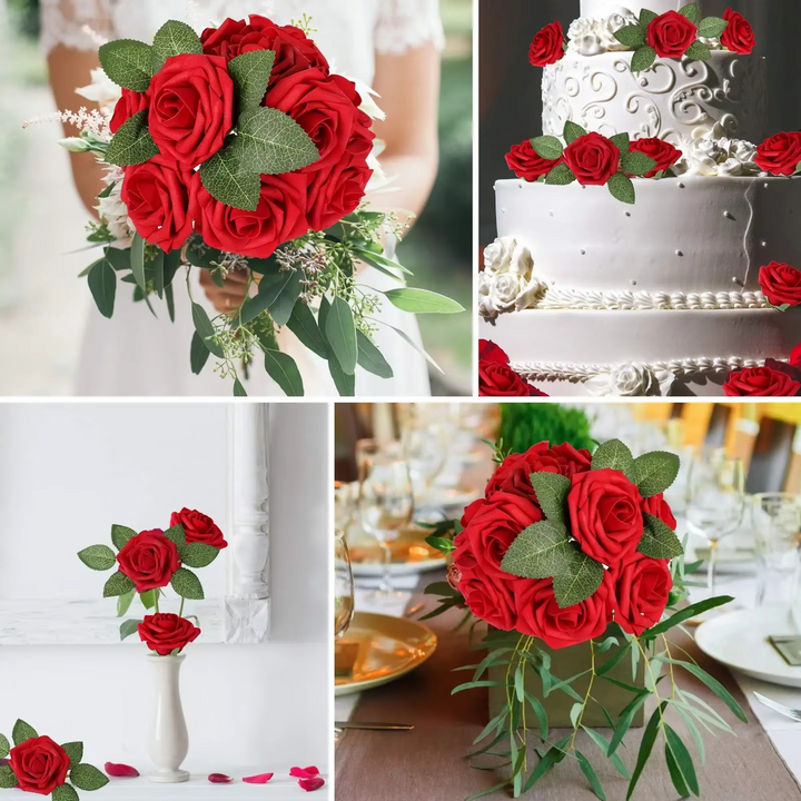 BowLift | Realistic Red Artificial Roses with Stems (Pack of 25/10)