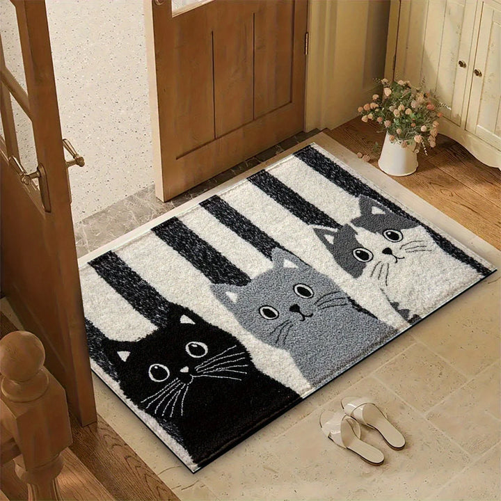 BowLift | Cat Rug Miyono | Soft & Waterproof | Non-slip Mat with Stripes & Cartoon Cat Design | For Bedroom, Hallway & Living Room