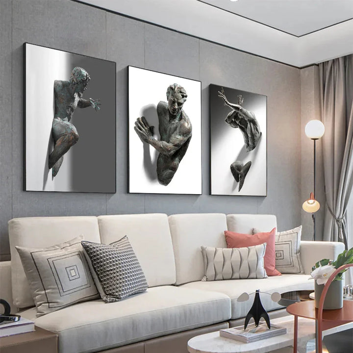 Modern Urban Abstract Iron Statue Wall Art Fine Art Canvas Prints 3d Visualization Figure Art Pictures For Minimalist Apartment Wall Decor | Bowlift