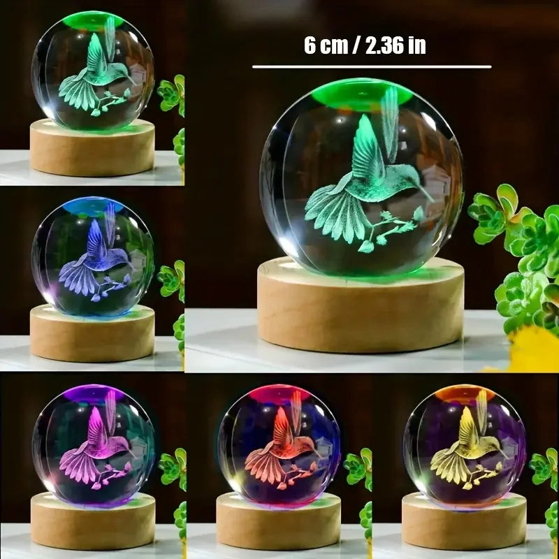 BowLift | Colibria Crystal Ball Hummingbird | 3D Laser Engraving & LED Base | Decoration & Gift Idea