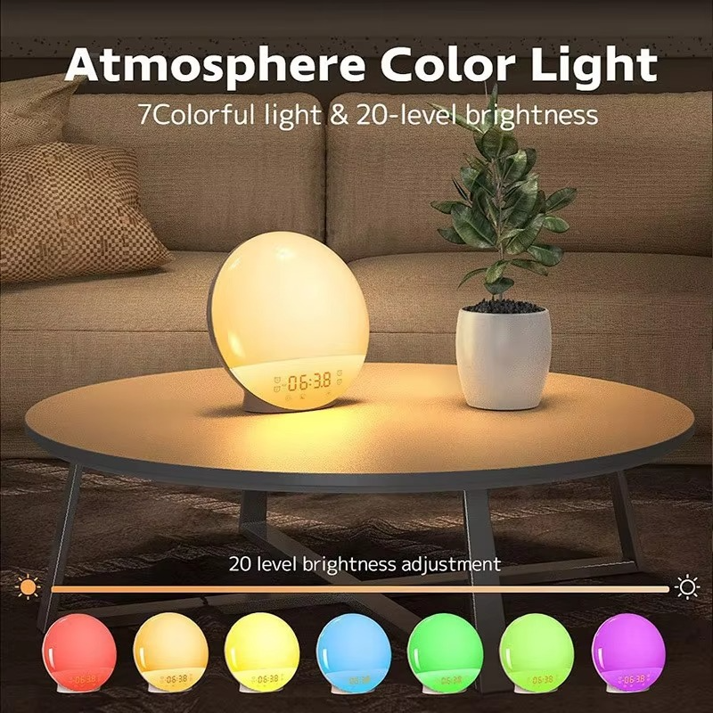 BowLift | Wake Up Light Alarm Clock with Sunrise Simulation, Sunset Mode, Night Light and FM Radio