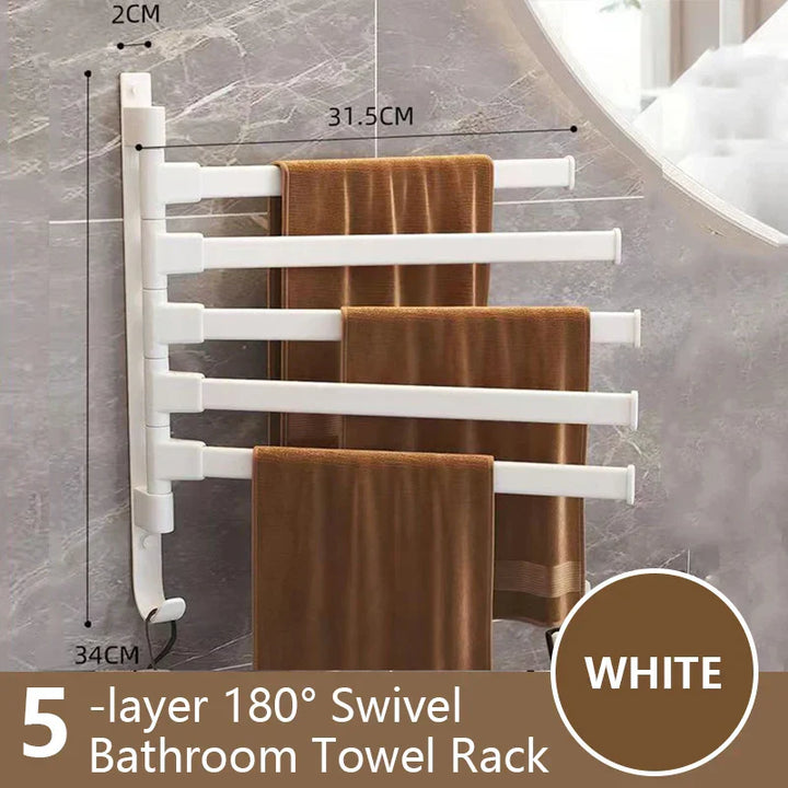 BowLift | Bathroom Towel Holder Rotatable Towel Rack Space Aluminum 1/2/3/4/5-Bar Towel Holder Kitchen Shelf Kitchen Hanging Shelf Wall Mounted