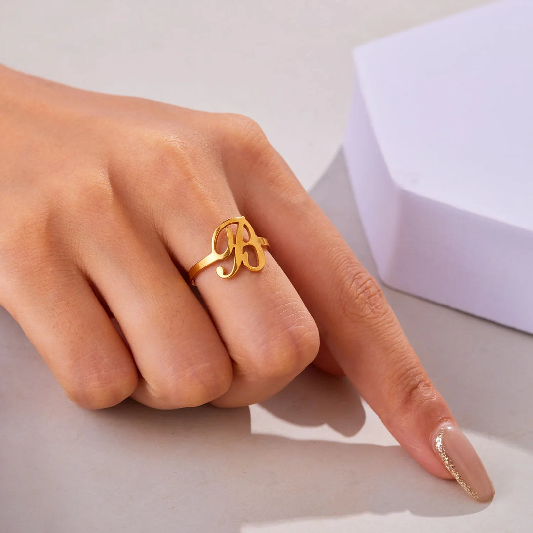 BowLift | Adjustable Italic Cursive Letter Initial Ring