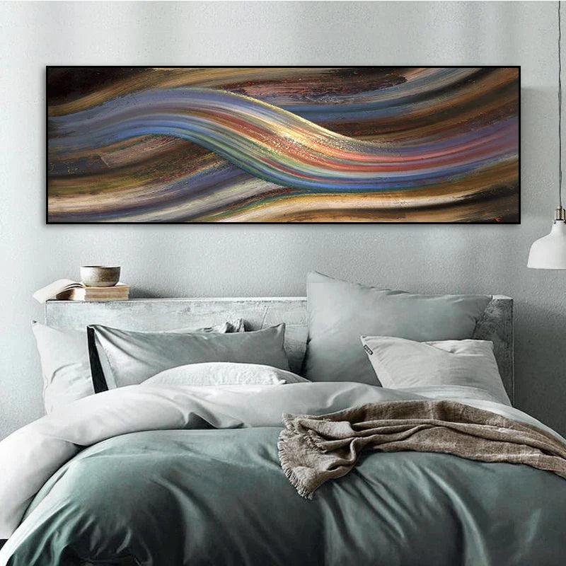 Flowing Rainbow Abstract Wall Art Fine Art Canvas Print Wide Format Modern Colors Pictures For Above The Bed or Above The Living Room Sofa | Bowlift