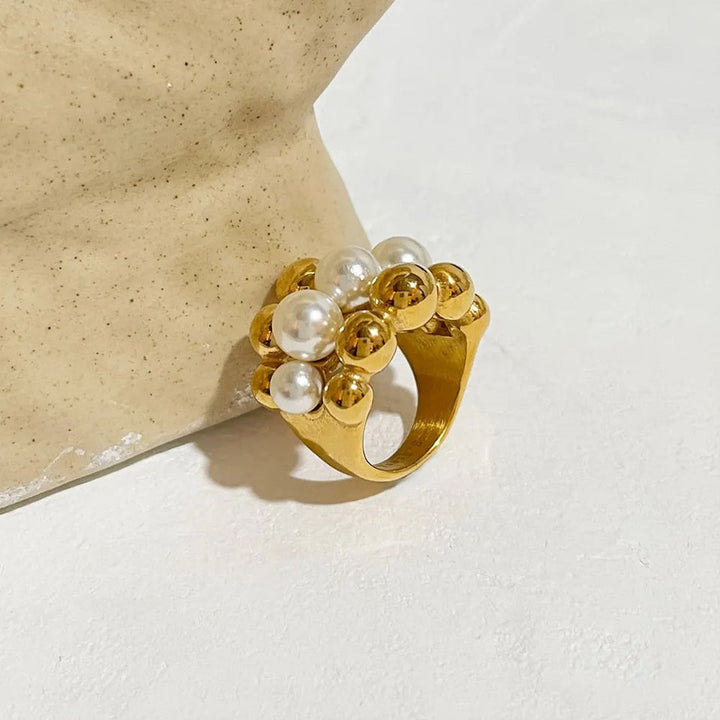 BowLift | 18k Chunky Gold Accented Pearl Bead Ring