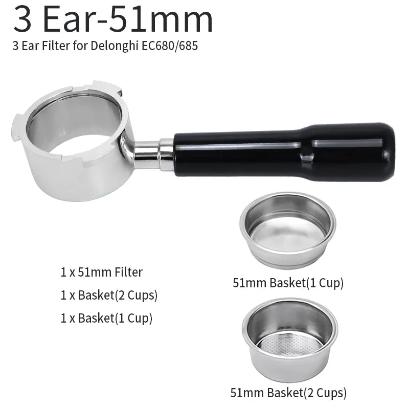 BowLift | 51mm Coffee Ground Portafilter for Delonghi EC680 EC685 Replacement Filter Basket Espresso Machine Handle Cafe Accessories