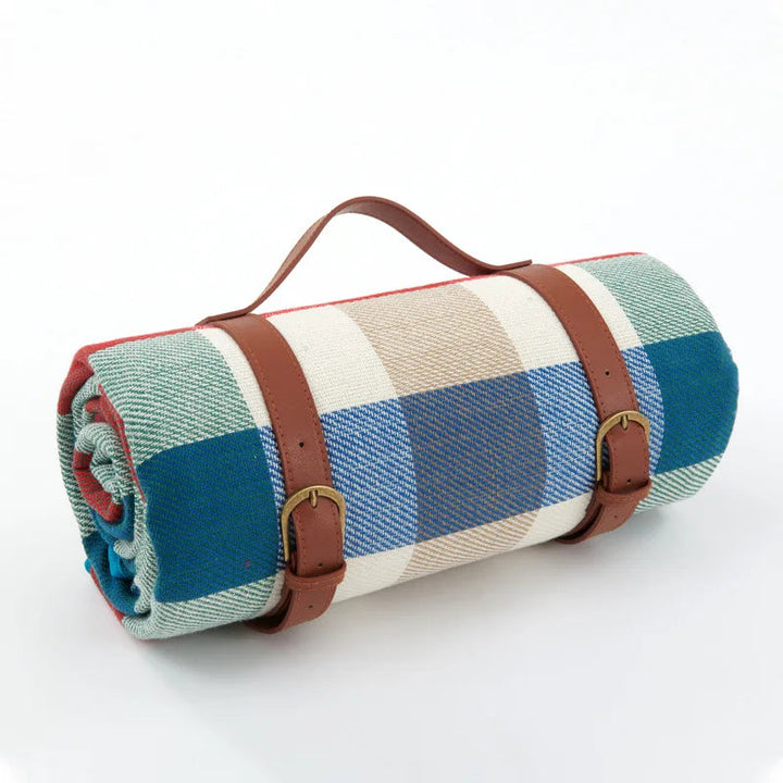 Waterproof picnic blanket with leather carrying strap | Bowlift