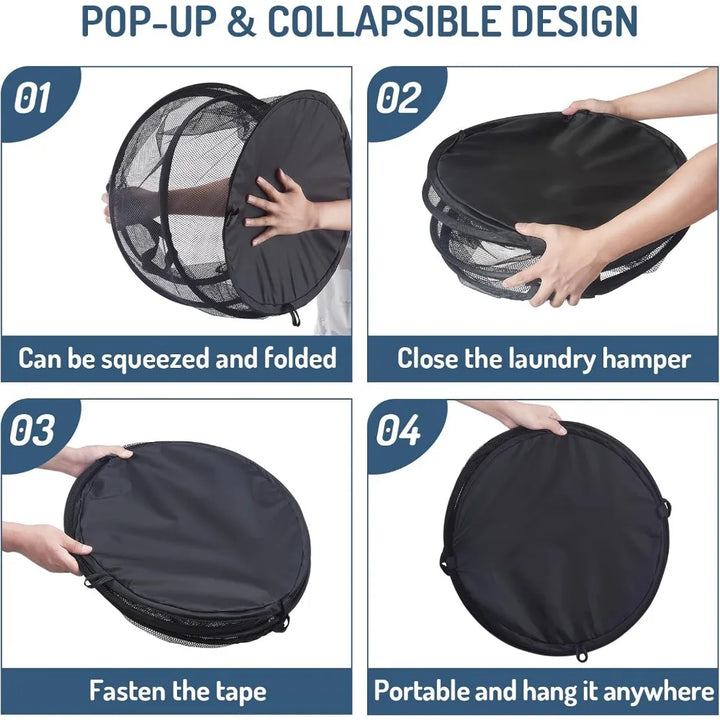 BowLift | SPIRAFOLD Laundry Basket | Foldable & Breathable | Mesh Design with Carry Handles | For Home, Bathroom & Student Apartment