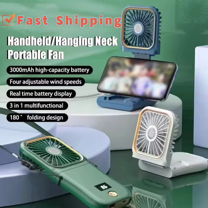 BowLift | Airlio Foldable USB Fan 3000mAh | 4-Level Air Cooler | Hand, Table & Neck Fan | Power Bank Function | 180° Rotatable
