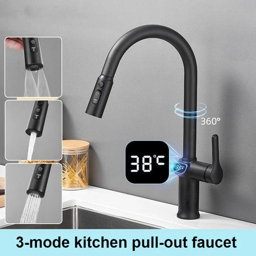 BowLift | Pull-out Kitchen Faucet with Digital Display and Swivel Spout