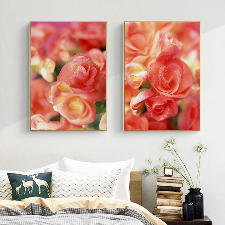 Pink Red Roses Floral Wall Art Fine Art Canvas Prints Modern Botanical Posters Pictures For Living Room, Bedroom Art Decor | Bowlift
