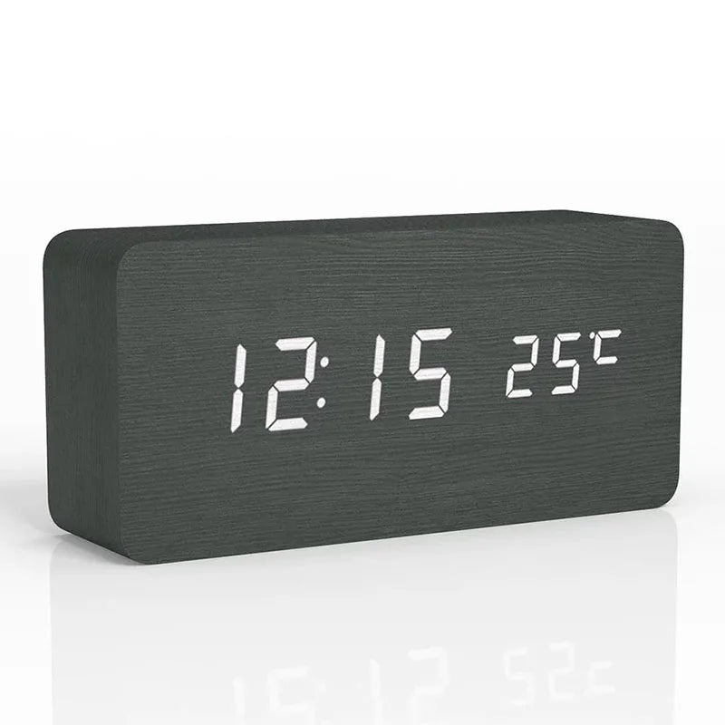 Digital LED wooden clock with temperature display, alarm function and modern design – Perfect for bedroom or office, energy-saving and stylish | Bowlift