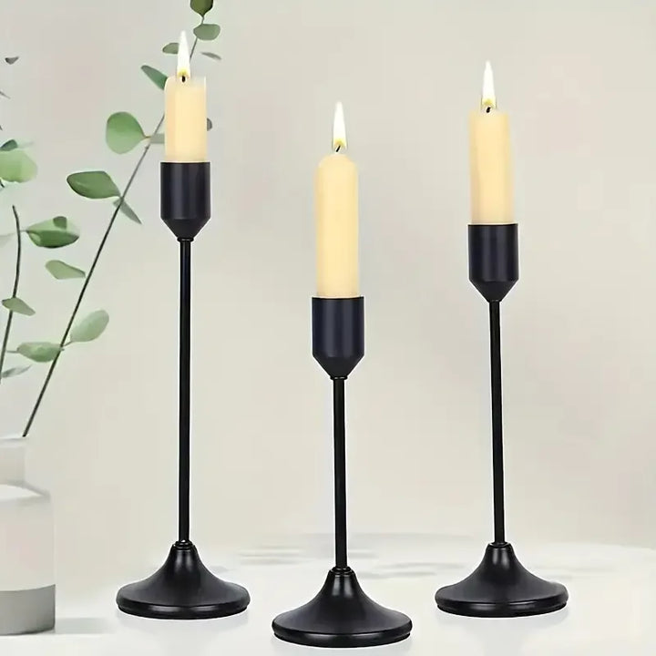 BowLift | Candle holder LumièreNoir | Set of 3 | Minimalist & Retro | Stainless Steel Black | For Wedding & Home Decor