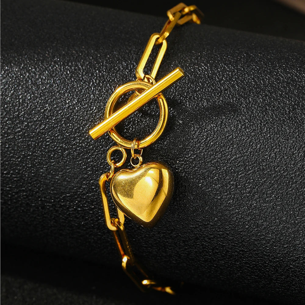 BowLift | Modern Paperclip Bar Clasp Heart Bracelet