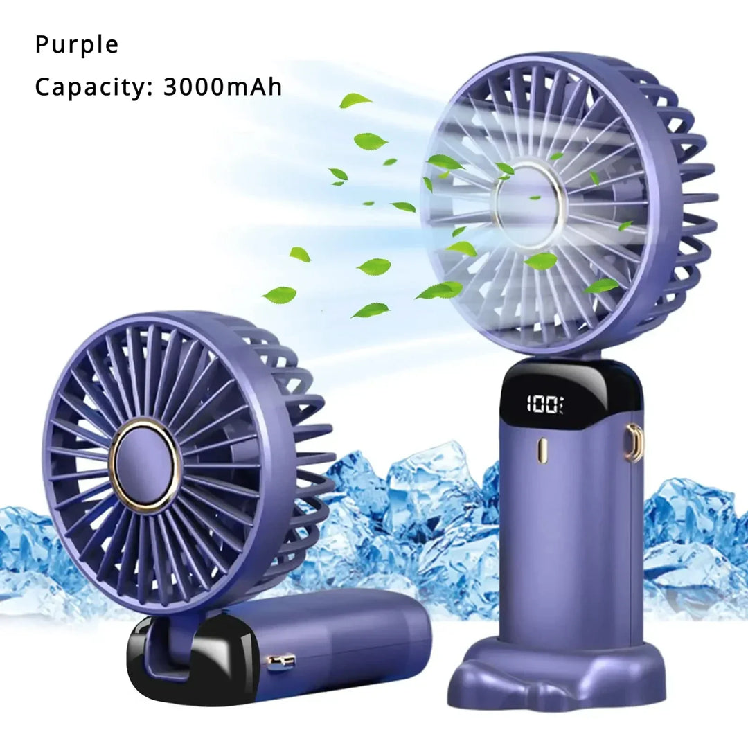 5000mAh Handheld Mini Fan – Wireless USB Rechargeable Portable Fan with Digital Display, Phone Holder, 5-Speed Foldable Neck Hanging Fan | Bowlift