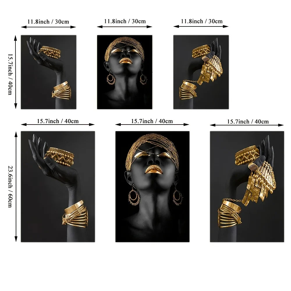 Set of 3Pcs Black Golden Woman Portrait Wall Art Fine Art Canvas Prints Pictures For Luxury Living Room Dining Room Home Office Decor | Bowlift