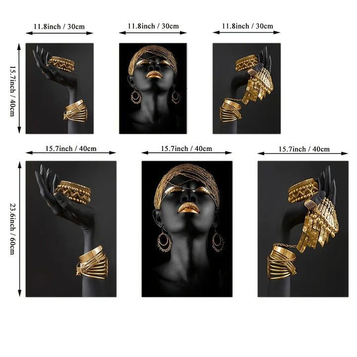 Set of 3Pcs Black Golden Woman Portrait Wall Art Fine Art Canvas Prints Pictures For Luxury Living Room Dining Room Home Office Decor | Bowlift