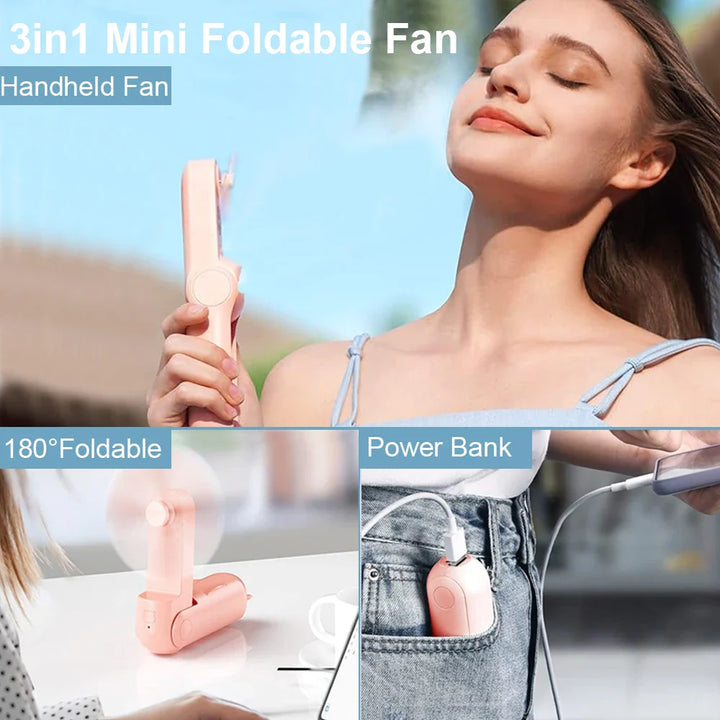 Portable Mini Handheld USB Fan – Rechargeable Folding Pocket Fan with Battery, Cooling Hand Fan and Power Bank Function | Bowlift