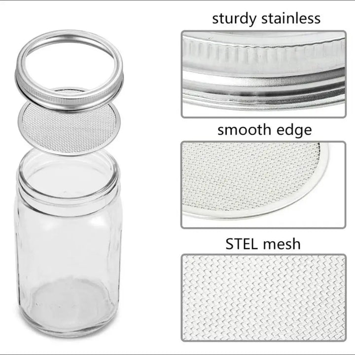 BowLift | VitaKeim Sprouting Jar Set | Stainless Steel Strainer Lid | For Fresh Sprouts at Home | 16oz & 32oz