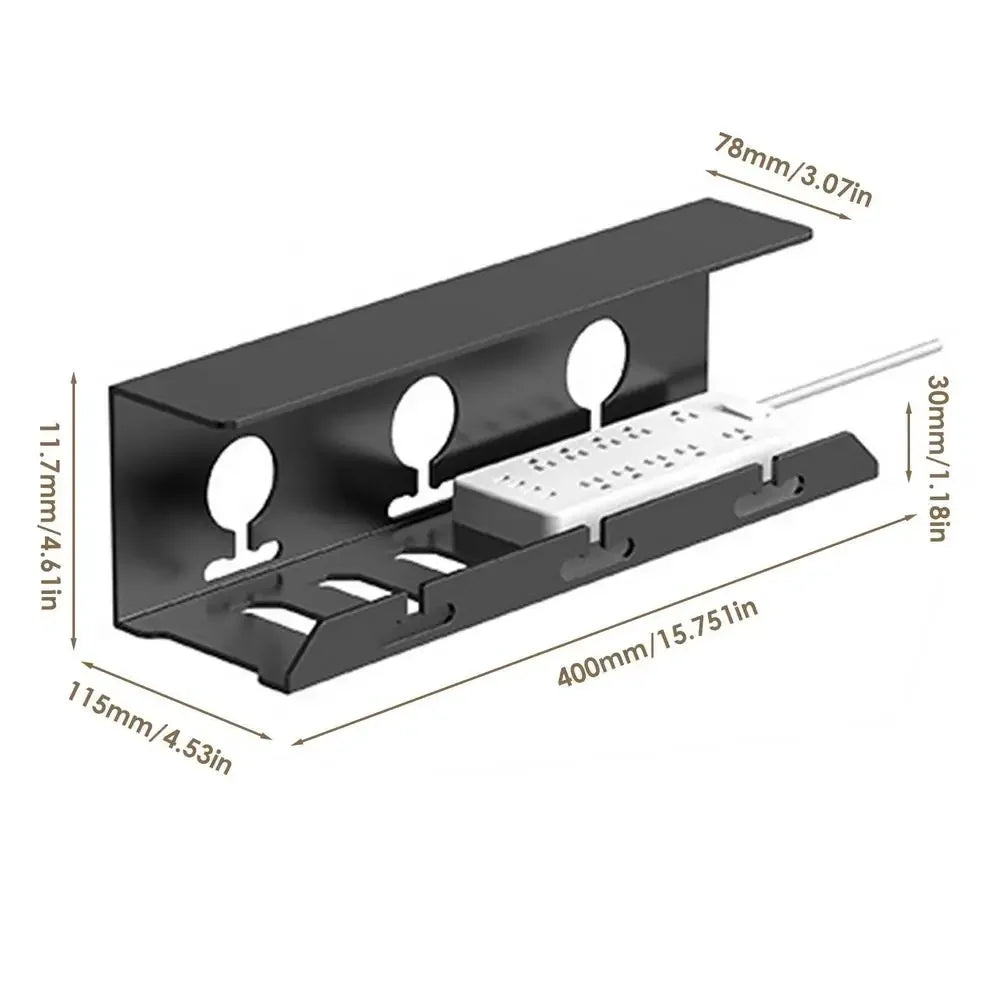 BowLift | Cable Channel DeskFixx | Under-Desk Cable Management | No Drilling | Sturdy Steel Shelf | Black