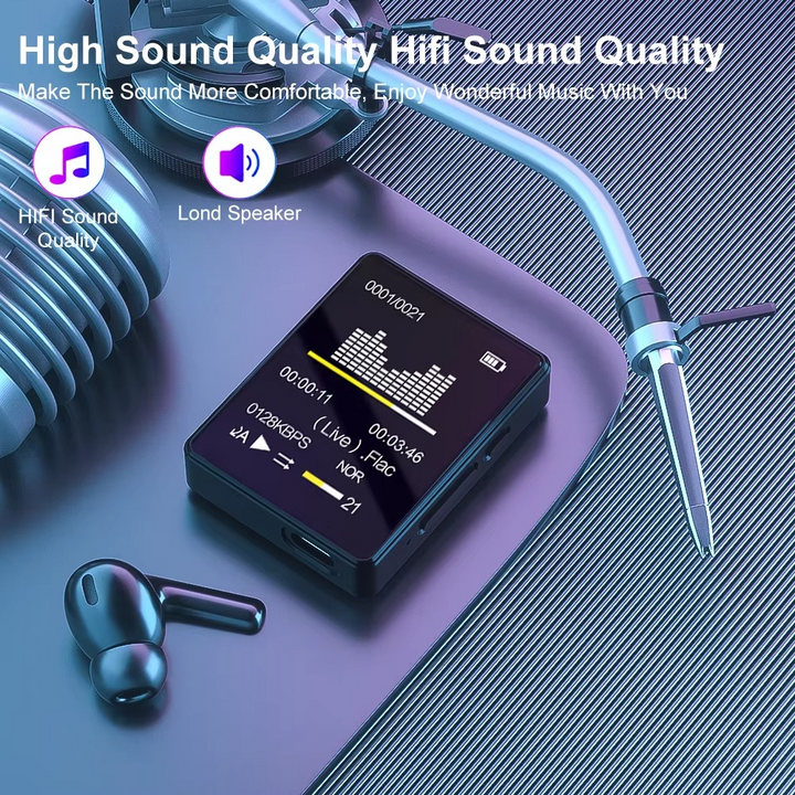 BowLift | Portable Bluetooth MP3 Player with HiFi Stereo, Mini MP4 Video Playback, LED Screen and Voice Recording