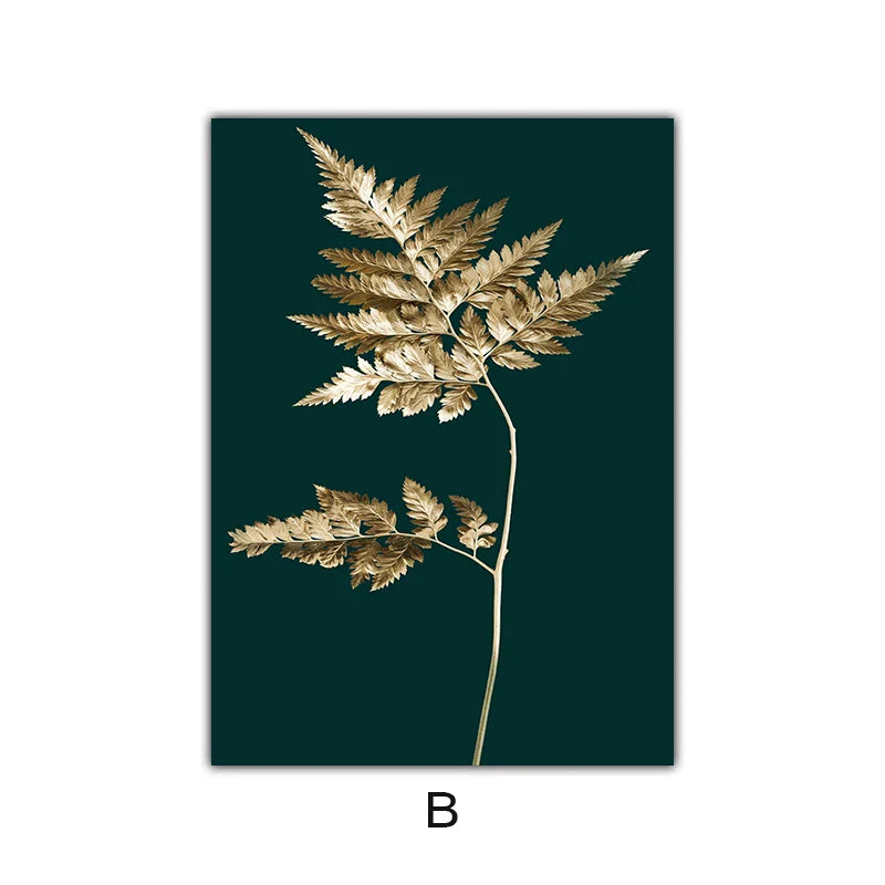 Abstract Tropical Botany Golden Leaves Wall Art Fine Art Canvas Prints Pictures For Living Room Dining Room Light Luxury Home Decor | Bowlift