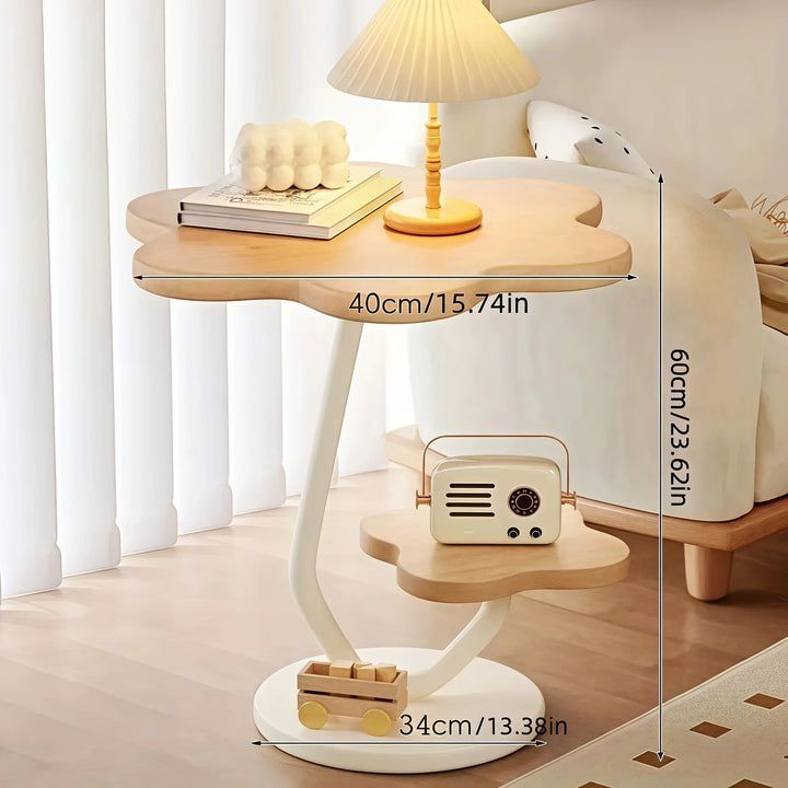 BowLift | Cream-colored Flower-shaped Side Table with Double Storage Layers and Metal Frame