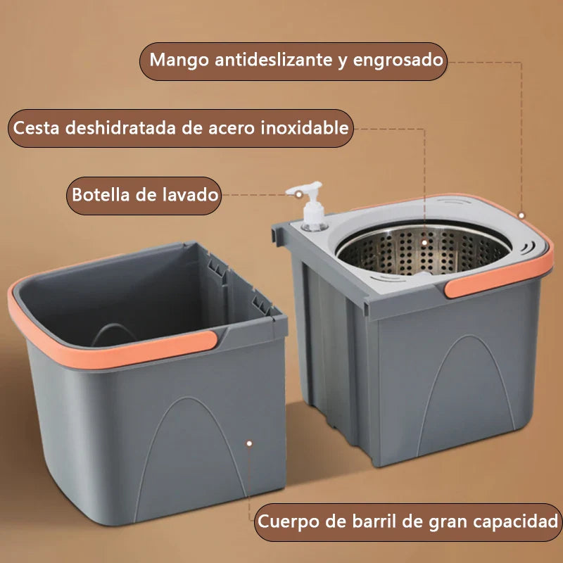 BowLift | Dual chamber mop with double chamber bucket | 138 cm stainless steel handle | 360° swivel head | For tiles, wood & laminate