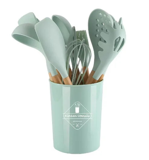 ChefEase – 12-piece silicone kitchen utensil set with wooden handles Bowlift