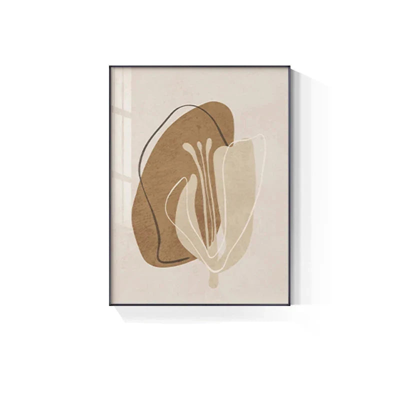 Simple Beige Brown Floral Abstract Wall Art Fine Art Canvas Prints Minimalist Pictures For Modern Apartment Living Room Bedroom Art For Contemporary Interiors | Bowlift