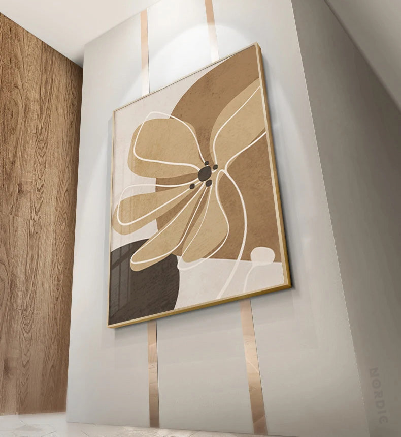 Simple Beige Brown Floral Abstract Wall Art Fine Art Canvas Prints Minimalist Pictures For Modern Apartment Living Room Bedroom Art For Contemporary Interiors | Bowlift